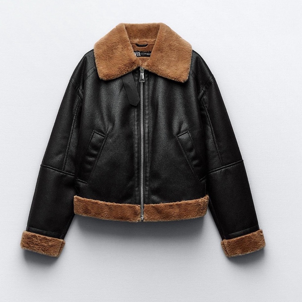 Zara Black Jacket with Tan Fur Lining
